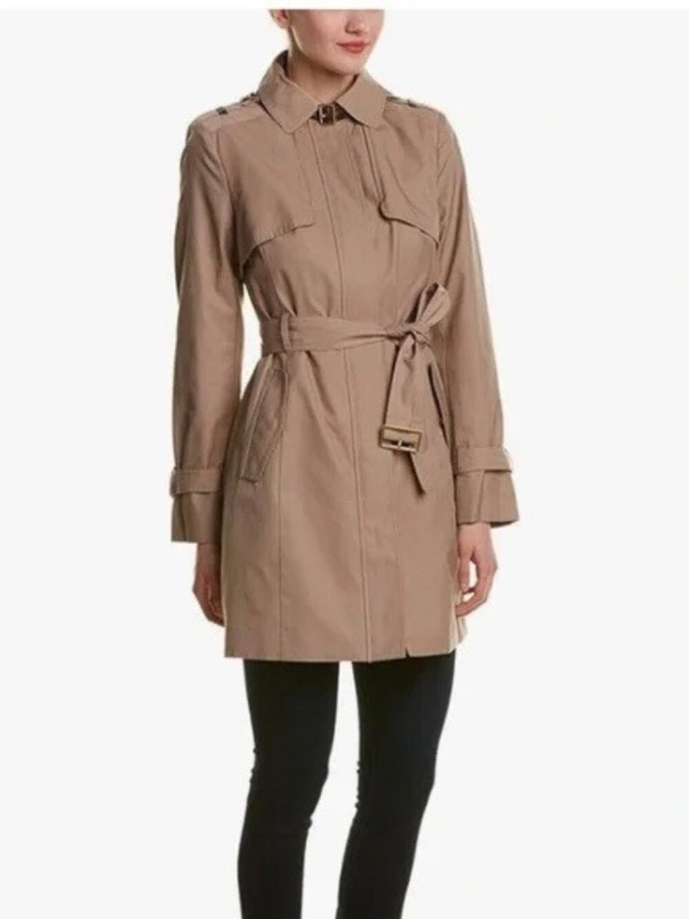 Cole Haan Belted Trench Coat - Hooded Rain Coat